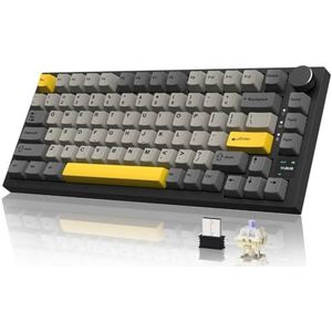 YINDIAO AK820PRO Mechanisch Toetsenbord met TFT Smart Display & Knop, 2.4G Draadloos/BT5.1/USB-C Bedraad,75% ANSI-Indeling,Hot-Swap,Lineaire Gift Switch,RGB-Licht,voor PC,MAC,PS4 (Grijs)
