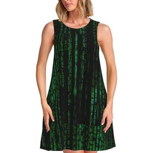 CKGODGF Hacker Era Print Charmante mouwloze knielange jurk met zakken voor feestjes en vakanties, Zwart, S