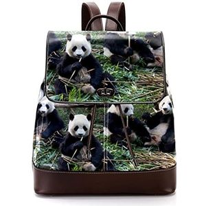 Gepersonaliseerde Casual Dagrugzak Tas voor Tiener Reizen Business College Leuke Panda's Eten Bamboe, Meerkleurig, 27x12.3x32cm, Rugzak Rugzakken
