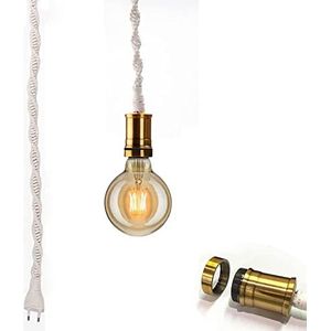 Puhui Hanglamp incl. schakelaar & stekker, rustiek handmatig geweven kabel hanglampen, DIY lamp voor slaapkamer eetkamer woonkamer en wandlamp vloerlamp verlichtingsaccessoires, E27-fitting