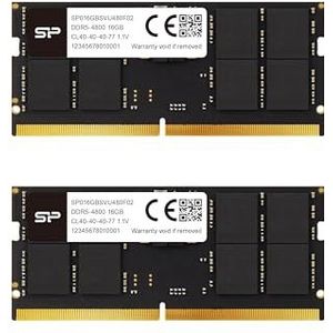 Silicon Power DDR5 32 GB (2 x 16 GB) 4800 MHz (PC5-38400) 262-pins CL40 1.1V SODIMM Niet-ECC Laptop RAM-computergeheugen SP032GBSVU480F22