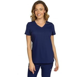 B-well Aurelia Kasacks Verzorging voor dames, antibacterieel, geurbestendig, strijkvrije medische kleding, met V-hals, zak en lus, blauw, L