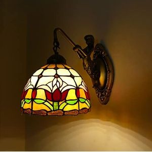 Tiffany Stijl Wandlamp Met Uniek Glas In Lood Ontwerp, Decoratieve Wandlamp Met Antieke Messing Metalen Lamphouder, Gebruikt Voor Trappen, Slaapkamers, Hotels