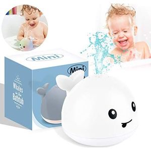 Walvis babybadspeelgoed, waterspeelgoed vanaf 1 jaar, walvissproeier, badspeelgoed met ledlicht, automatische inductie spray, water, zwembad, kleine kinderen, cadeau, wit