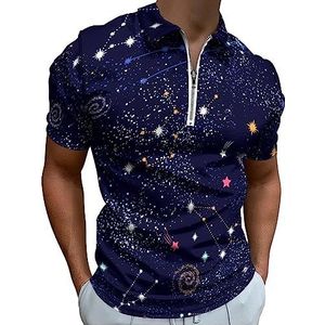 Space Galaxy Constellation Zodiac Star poloshirt voor heren, casual T-shirts met ritssluiting en kraag, golftops, slim fit
