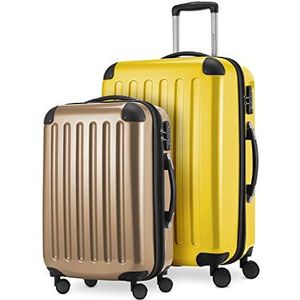 HAUPTSTADTKOFFER - Alex - 2-delige kofferset harde schaal glanzend, middelgrote koffer 65 cm + handbagage 55 cm, 74 + 42 liter, TSA, geel-champagne, 65 cm, Kofferset