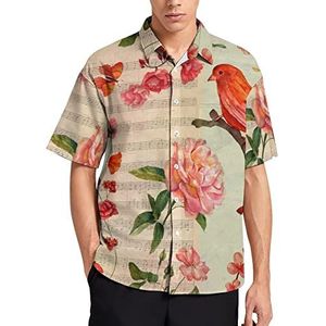 Vintage Aquarel Vogel En Rozen Hawaiiaanse Shirt Voor Mannen Zomer Strand Casual Korte Mouw Button Down Shirts met Zak