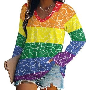 Pride LGBT-vlag dames casual T-shirts met lange mouwen V-hals bedrukte grafische blouses T-shirt tops 4XL