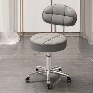 Verstelbare ronde draaistoel met 5 klauwen en wielen, PU-leren rolkruk met rugleuning, rolbarkruk for schoonheidssalon of baliewerk(Grey)