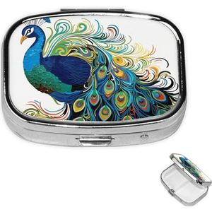 Pillendoosje rechthoekige pillendoos met 3 compartimenten pillen organiseren pauwpatroon pillendoos kleine pillenorganizer waterdichte kleine pillendoos voor op reis pillencontainers voor