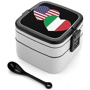 Amerikaanse Italiaanse vlag Bento Lunch Box Dubbellaags All-in-One Stapelbare Lunch Container Inclusief Lepel met Handvat