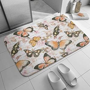 Agriism Laagpolige tapijten kleine matten, bloemen vlinders flanellen mat, antislip absorberend vuil water duurzame voordeurmat voor buiten 71 x 61 cm