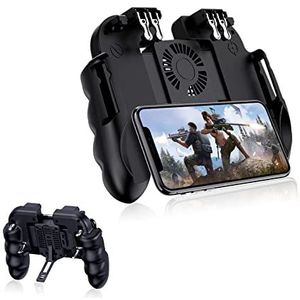 Mobiele game controller met ventilator, 4 trigger gamepad warmteafvoer smartphone gaming handvat spel extra sleutel voor telefoons kleiner 4,7-7inch