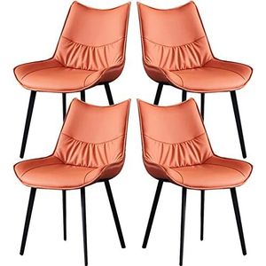 GEIRONV Eetkamerstoelen set van 4, moderne PU lederen manicure kantoor lounge stoel hoge rugleuning gewatteerde zachte zitting met koolstofstalen metalen poten Eetstoelen (Color : Orange, Size : 96*