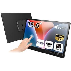 GeChic 15,6 inch touchscreen monitor T152C, inbouw capacitieve touch-monitor met HDMI-aansluiting x2(KVM-schakelaar) & anti-vingerafdrukcoating, FHD VESA-wandhouder, Win 10/11 industriële PC/mini pc