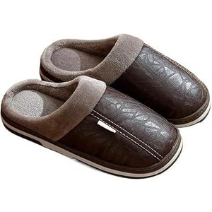 PU-leren herenpantoffels van groot formaat, waterdicht, bont, platte bodem, herenwinterslippers for thuis (Color : Brown, Size : 42-43(fit 41-42))