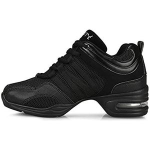 H/A Jazz danssneakers voor dames - Netstof ballroom outdoortrainers met veters en gespleten zool, lichtgewicht ademend platform damesschoen, Zwart, 39.5 EU