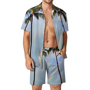 Regenboog palmbomen Hawaiiaanse sets voor mannen button down korte mouw trainingspak strand outfits XL