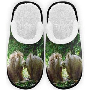 Mannen Vrouwen Slippers Twee Leeuwen Pluche Voering Comfort Warm Koraal Fleece Dames Huis Slippers Voor Indoor Outdoor Spa