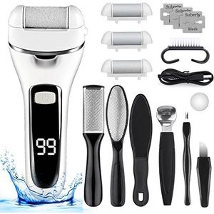 Czemo Elektrische eeltverwijderaar, oplaadbaar, eeltschaaf met 3 reservewielen, waterdichte eelttrasp, roestvrij staal, voetvijl, kit voor voetverzorging