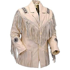 Fashion Hyped Womens Native American Indians Western Wear Cowgirl Fringe lederen jas jas, Beige, L