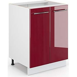 Livinity Onderkast keuken, Fame-Line, bordeaux hoogglans/wit, 60 cm, AP eiken