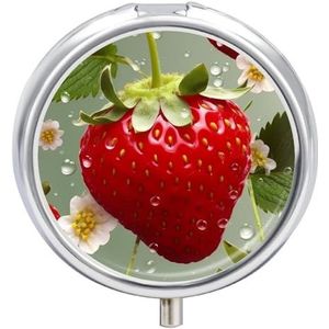 Mooie Aardbei Pil Doos Geneeskunde Pil Organizer 3 Compartiment Dagelijks Pil Case Kleine Pil Container Ronde Pillenhouder Reizen Pillendoos Metalen Pil Case voor Portemonnee Pocket