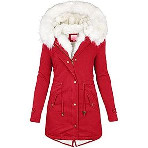 Warme winterjas voor dames, parka met imitatiebont, warme jas met capuchon, warme jas voor dames, warme faux fur jas, winter, warme gevoerde winter, losse outwear jas, outdoor, rood, Large, Casual
