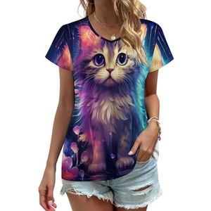 Kleurrijke Leuke Katten Vrouwen V-hals T-shirts Leuke Grafische Korte Mouw Casual Tee Tops XL