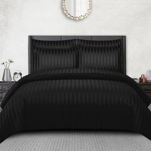 Pamposh Satijnen Gestreepte Kingsize Dekbedovertreksets - Premium Hotelkwaliteit Dekbedovertrek Beddengoed Sets - Hypoallergeen Ultrazacht Microvezel Beddengoed