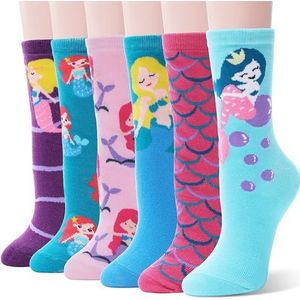 EBMORE Kinder Meisjes Sokken Jongens Grappige Cadeaus Katoenen Kindersokken Kleurrijke Zachte Nieuwheid Sokken 6 Paar (Zeemeermin-K, 28-31)