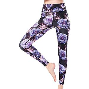 Dames bedrukte yoga broek vrouwen yoga running broek workout legging buik controle met zijzak vrouwen yoga broek met hoge taille buik controle workout running stretching yoga legging, A-paars, M