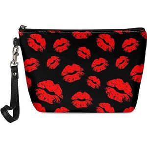 Jeiento Cosmetische tassen voor Vrouwen Reizen Draagbare Kleine Make-up Pouch Toilettas Organizer PU Leer, Rode Lippen, Large,