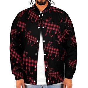 Moose Buffalo Plaid Grappige Mannen Baseball Jacket Gedrukt Jas Zachte Sweatshirt Voor Lente Herfst
