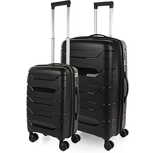 ITACA - Koffer Set - Koffers Set - Stevige Kofferset 2 Stuks - Reiskoffer Set. Set van 2 Trolley koffers (Handbagage Koffer, en Grote Koffer). Kofferset Delige. Lichtgewicht Koffers, Zwart