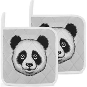 2 stuks pannenlappen met zak, hittebestendige hete pads voor werkbladen, ovenpannenlappen, anime panda, gezicht, wasbare onderzetter, hete pannenlap voor keuken, koken, bakken, 20 x 20 cm