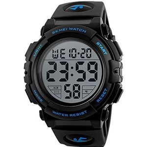 Mannen grote wijzerplaat waterdicht horloge multifunctionele elektronische horloge outdoor sport horloge (8 stijlen), 1258 blauw, riem