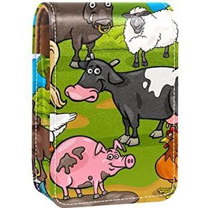Farm Animal Selfie Lipgloss Houder Lipstick Case Draagbare Mini Lipstick Opbergdoos Reizen Lipstick Organizer Case met Spiegel voor Vrouwen, Meerkleurig, 9.5x2x7 cm/3.7x0.8x2.7 in