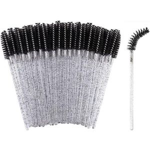 SHUBEIEUMI 50 stuks wegwerp-mascara-borstels, wegwerpborstels, mascara voor wimperverlenging, mini-borstel, mascara-applicator voor make-up (zwart kristal)