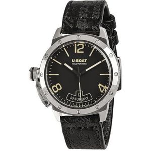 U-Boat Classico Vintage Mens Analoog Automatisch Horloge met Lederen Armband 8890, Zwart