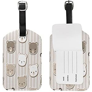 Cartoon grijze beer kitty lederen bagage bagage koffer tag ID label voor reizen (2 stuks)