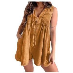 BANGHA Jumpsuits Voor Vrouwen Zomer Casual Vrouwen Denim Jumpsuit Modieuze Straat Mode Mouwloze Shorts Effen Kleur Zomer, Brons-gekleurd, XL
