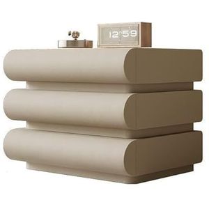 Leren Italiaanse Minimalistische Slaapkamer Massief Houten Nachtkastje Met Opbergruimte Leren Vloerstaand Nachtkastje Met 3 Lades (Color : Khaki)