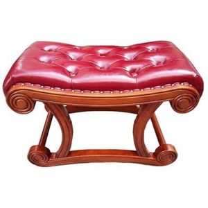 Voetenbank Massief houten veranderende schoenenkruk schommelstoel voetsteun licht luxe lederen kruk lage kruk woonkamer, slaapkamer thuis creatieve kruk Lounge(Cherry+wine red,S)