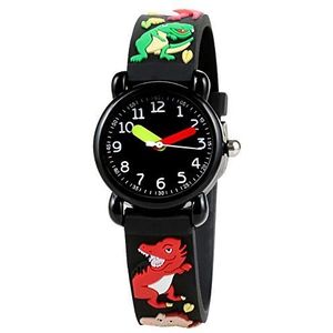 Kinderen Kijken Cartoon Patroon Waterdicht PVC, Band Quartz Kinderhorloge, 3D Siliconen Horloge(dinosaurus)