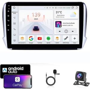 9 Inch Autoradio Compatibel voor Peugeot 2008 2013-2020 met GPS Navigatie CarPlay Android Auto Acht-Core 4G Bluetooth WiFi MirrorLink Stuurwiel Afstandsbediening(T6 8 Core 4G+Wifi 8G+128G)