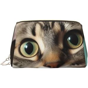 Een nieuwsgierige kat make-up tas voor vrouwen cosmetische tassen lederen reizen make-up case organisator waterdichte make-up zakje open platte toilettas draagbare opbergtas voor reizen, Goud, Eén
