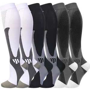 Gcbiger Compressiesokken (3 paar) voor mannen, circulatie, 20-30 mmhg, medische compressiekousen voor vrouwen, verpleging, zwart+wit+grijs, XXL