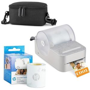 HP Sprocket Panorama Instant draagbare kleurenlabel- en fotoprinter grijs startpakket met koffer en HP zinkrol, Starter Bundle, Grey