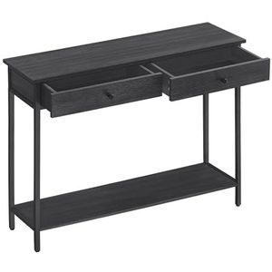 VASAGLE consoletafel, haltafel, bijzettafel, salontafel met 2 laden, stalen frame, hal, woonkamer, industrieel design, antracietgrijs-inktzwart LNT015B07